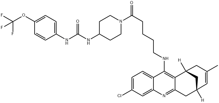 Urea, N-[1-[5-[[(7S,11S)-3-chloro-6,7,10,11-tetrahydro-9-methyl-7,11-methanocycloocta[b]quinolin-12-yl]amino]-1-oxopentyl]-4-piperidinyl]-N'-[4-(trifluoromethoxy)phenyl]- Struktur