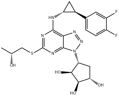 1,2,3-Cyclopentanetriol, 4-[7-[[(1R,2S)-2-(3,4-difluorophenyl)cyclopropyl]amino]-5-[[(2R)-2-hydroxypropyl]thio]-3H-1,2,3-triazolo[4,5-d]pyrimidin-3-yl]-, (1S,2R,3S,4R)- Struktur