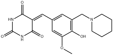 2,4,6(1H,3H,5H)-Pyrimidinetrione, 5-[[4-hydroxy-3-methoxy-5-(1-piperidinylmethyl)phenyl]methylene]- Struktur