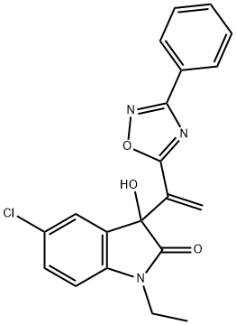 2H-Indol-2-one, 5-chloro-1-ethyl-1,3-dihydro-3-hydroxy-3-[1-(3-phenyl-1,2,4-oxadiazol-5-yl)ethenyl]- Struktur