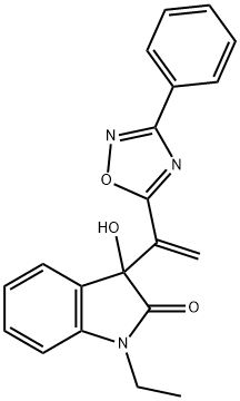 2H-Indol-2-one, 1-ethyl-1,3-dihydro-3-hydroxy-3-[1-(3-phenyl-1,2,4-oxadiazol-5-yl)ethenyl]- Struktur