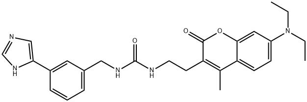 Urea, N-[2-[7-(diethylamino)-4-methyl-2-oxo-2H-1-benzopyran-3-yl]ethyl]-N'-[[3-(1H-imidazol-5-yl)phenyl]methyl]- Struktur