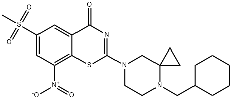 4H-1,3-Benzothiazin-4-one, 2-[4-(cyclohexylmethyl)-4,7-diazaspiro[2.5]oct-7-yl]-6-(methylsulfonyl)-8-nitro- Struktur