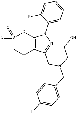 Ethanol, 2-[[[7-(2-fluorophenyl)-4,7-dihydro-2,2-dioxido-3H-1,2-oxathiino[6,5-c]pyrazol-5-yl]methyl][(4-fluorophenyl)methyl]amino]- Struktur