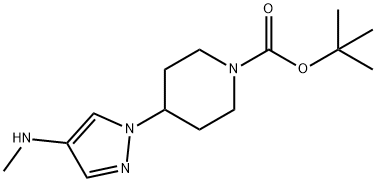 1-Piperidinecarboxylic acid, 4-[4-(methylamino)-1H-pyrazol-1-yl]-, 1,1-dimethylethyl ester Struktur