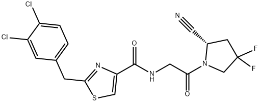 4-Thiazolecarboxamide, N-[2-[(2S)-2-cyano-4,4-difluoro-1-pyrrolidinyl]-2-oxoethyl]-2-[(3,4-dichlorophenyl)methyl]- Struktur