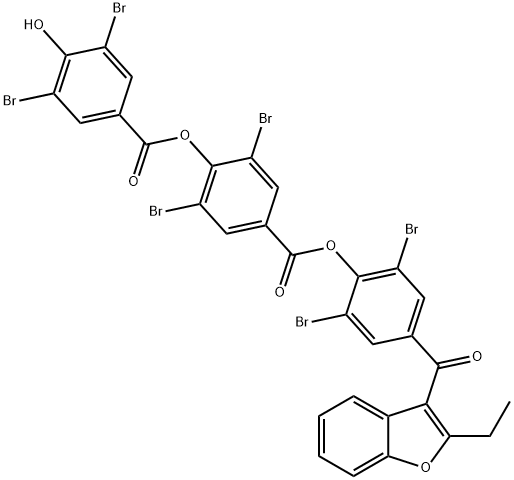 2,6-Dibromo-4-[(2-ethyl-3-benzofuranyl)carbonyl]phenyl 3,5-dibromo-4-[(3,5-dibromo-4-hydroxybenzoyl)oxy]benzoate Struktur