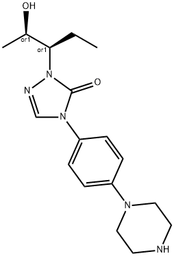 3H-1,2,4-Triazol-3-one, 2-[(1R,2R)-1-ethyl-2-hydroxypropyl]-2,4-dihydro-4-[4-(1-piperazinyl)phenyl]-, rel- Struktur