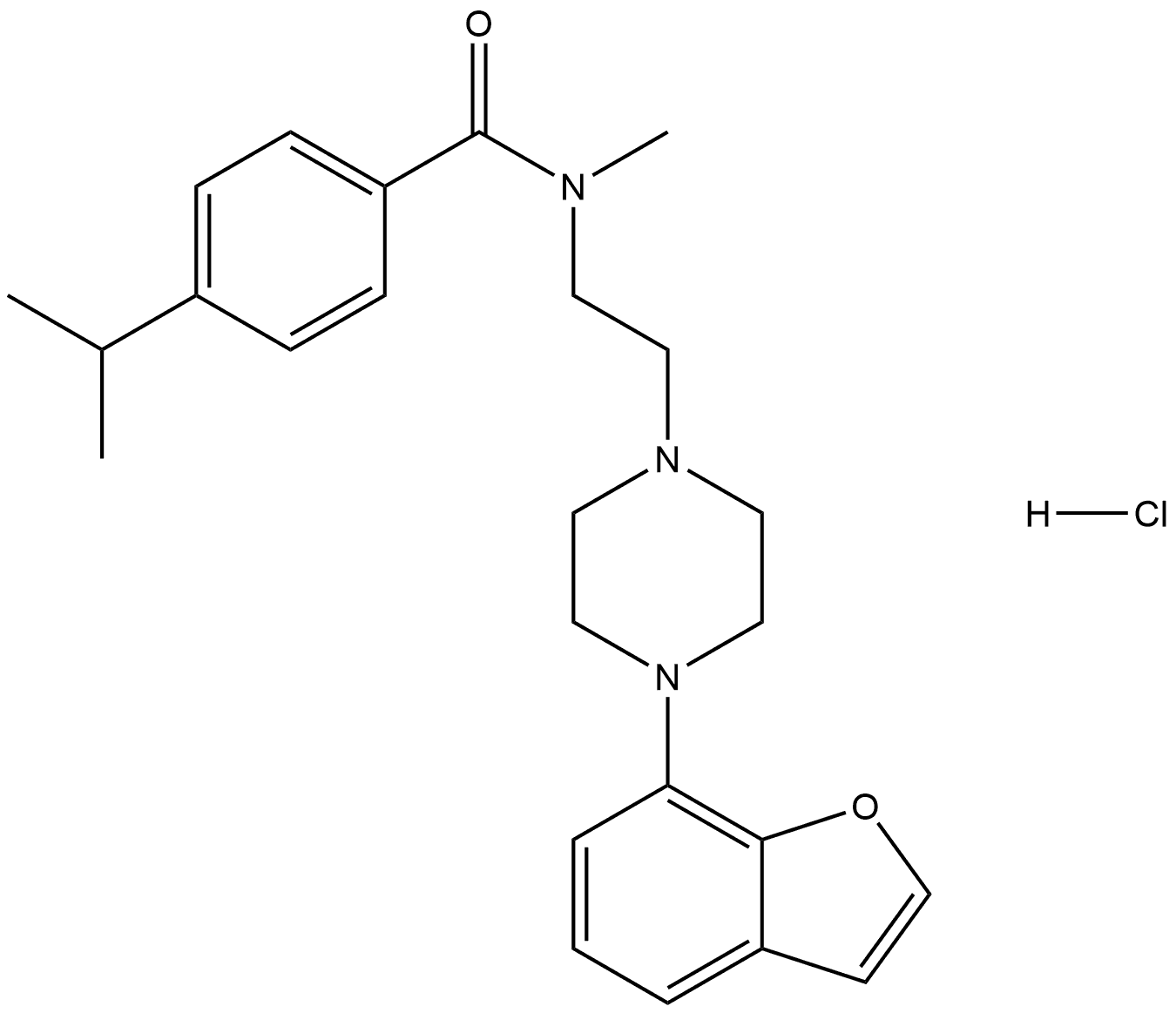 Benzamide, N-[2-[4-(7-benzofuranyl)-1-piperazinyl]ethyl]-N-methyl-4-(1-methylethyl)-, hydrochloride (1:1) Struktur