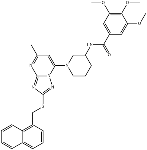 Benzamide, 3,4,5-trimethoxy-N-[1-[5-methyl-2-[(1-naphthalenylmethyl)thio][1,2,4]triazolo[1,5-a]pyrimidin-7-yl]-3-piperidinyl]- Struktur