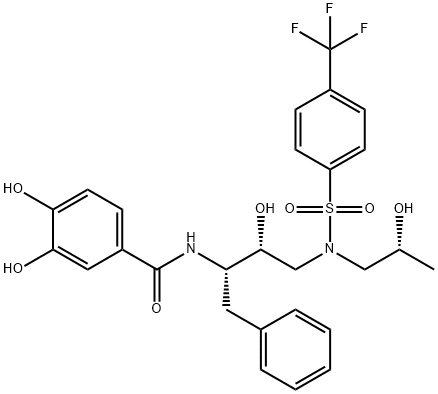 Benzamide, 3,4-dihydroxy-N-[(1S,2R)-2-hydroxy-3-[[(2R)-2-hydroxypropyl][[4-(trifluoromethyl)phenyl]sulfonyl]amino]-1-(phenylmethyl)propyl]- Struktur