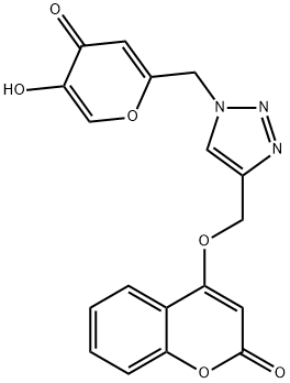 2H-1-Benzopyran-2-one, 4-[[1-[(5-hydroxy-4-oxo-4H-pyran-2-yl)methyl]-1H-1,2,3-triazol-4-yl]methoxy]- Struktur