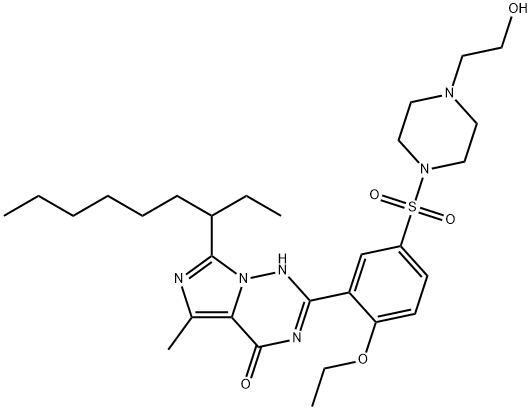 Imidazo[5,1-f][1,2,4]triazin-4(1H)-one, 2-[2-ethoxy-5-[[4-(2-hydroxyethyl)-1-piperazinyl]sulfonyl]phenyl]-7-(1-ethylheptyl)-5-methyl- Struktur