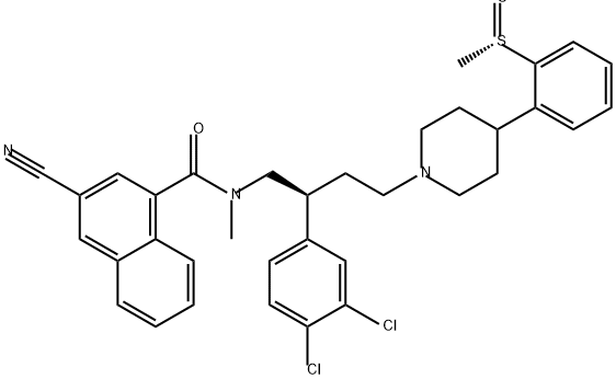 1-Naphthalenecarboxamide, 3-cyano-N-[(2S)-2-(3,4-dichlorophenyl)-4-[4-[2-[(S)-methylsulfinyl]phenyl]-1-piperidinyl]butyl]-N-methyl- Struktur