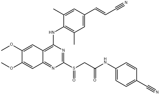 Acetamide, 2-[[4-[[4-[(1E)-2-cyanoethenyl]-2,6-dimethylphenyl]amino]-6,7-dimethoxy-2-quinazolinyl]sulfinyl]-N-(4-cyanophenyl)- Struktur