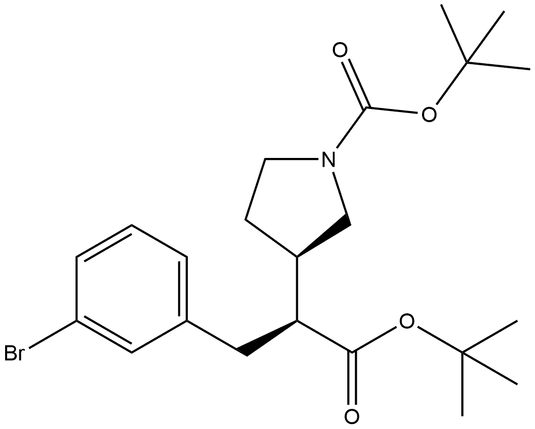 3-Pyrrolidineacetic acid, α-[(3-bromophenyl)methyl]-1-[(1,1-dimethylethoxy)carbonyl]-, 1,1-dimethylethyl ester, (αS,3R)- Struktur