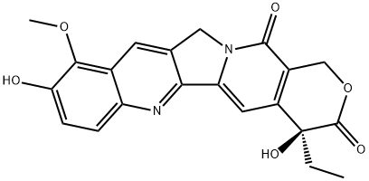 1H-Pyrano[3',4':6,7]indolizino[1,2-b]quinoline-3,14(4H,12H)-dione, 4-ethyl-4,9-dihydroxy-10-methoxy-, (4S)- Struktur