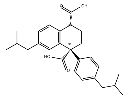 1,4-Naphthalenedicarboxylic acid, 1,2,3,4-tetrahydro-7-(2-methylpropyl)-1-[4-(2-methylpropyl)phenyl]-, (1R,4R)-rel- Struktur