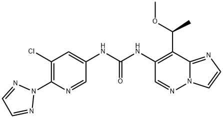 Urea, N-[5-chloro-6-(2H-1,2,3-triazol-2-yl)-3-pyridinyl]-N'-[8-[(1S)-1-methoxyethyl]imidazo[1,2-b]pyridazin-7-yl]- Struktur