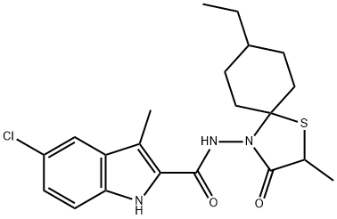 1H-Indole-2-carboxamide, 5-chloro-N-(8-ethyl-2-methyl-3-oxo-1-thia-4-azaspiro[4.5]dec-4-yl)-3-methyl- Struktur