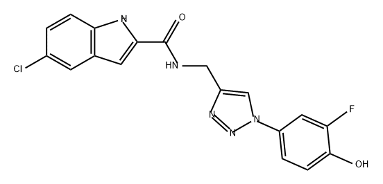 1H-Indole-2-carboxamide, 5-chloro-N-[[1-(3-fluoro-4-hydroxyphenyl)-1H-1,2,3-triazol-4-yl]methyl]- Struktur