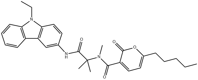 2H-Pyran-3-carboxamide,N-[2-[(9-ethyl-9H-carbazol-3-yl)amino]-1,1-dimethyl-2-oxoethyl]-N-methyl-2-oxo-6-pentyl-(9CI) Struktur