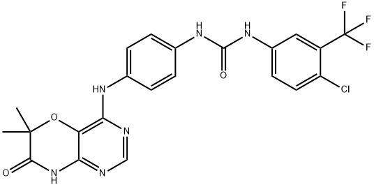 Urea, N-[4-chloro-3-(trifluoromethyl)phenyl]-N'-[4-[(7,8-dihydro-6,6-dimethyl-7-oxo-6H-pyrimido[5,4-b][1,4]oxazin-4-yl)amino]phenyl]- Struktur