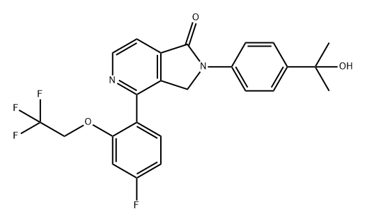 1H-Pyrrolo[3,4-c]pyridin-1-one, 4-[4-fluoro-2-(2,2,2-trifluoroethoxy)phenyl]-2,3-dihydro-2-[4-(1-hydroxy-1-methylethyl)phenyl]- Struktur