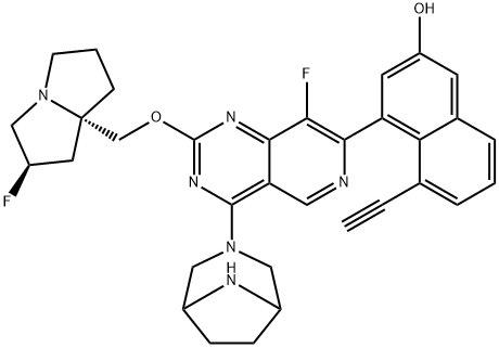 2-Naphthalenol, 4-[4-(3,8-diazabicyclo[3.2.1]oct-3-yl)-8-fluoro-2-[[(2R,7aS)-2-fluorotetrahydro-1H-pyrrolizin-7a(5H)-yl]methoxy]pyrido[4,3-d]pyrimidin-7-yl]-5-ethynyl- Struktur