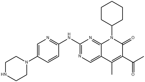 Pyrido[2,3-d]pyrimidin-7(8H)-one, 6-acetyl-8-cyclohexyl-5-methyl-2-[[5-(1-piperazinyl)-2-pyridinyl]amino]- Structure