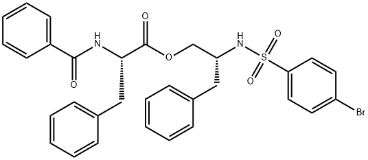 L-Phenylalanine, N-benzoyl-, (2R)-2-[[(4-bromophenyl)sulfonyl]amino]-3-phenylpropyl ester Struktur