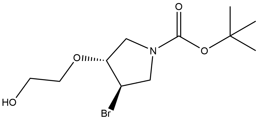 rel-1,1-Dimethylethyl (3R,4R)-3-bromo-4-(2-hydroxyethoxy)-1-pyrrolidinecarboxylate Struktur