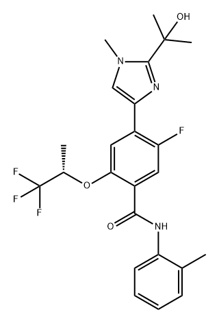 Benzamide, 5-fluoro-4-[2-(1-hydroxy-1-methylethyl)-1-methyl-1H-imidazol-4-yl]-N-(2-methylphenyl)-2-[(1S)-2,2,2-trifluoro-1-methylethoxy]- Struktur