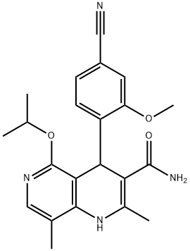 1,6-Naphthyridine-3-carboxamide, 4-(4-cyano-2-methoxyphenyl)-1,4-dihydro-2,8-dimethyl-5-(1-methylethoxy)- Struktur