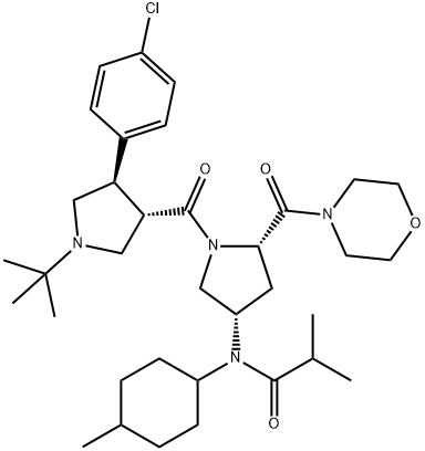 Propanamide, N-[(3S,5S)-1-[[(3S,4R)-4-(4-chlorophenyl)-1-(1,1-dimethylethyl)-3-pyrrolidinyl]carbonyl]-5-(4-morpholinylcarbonyl)-3-pyrrolidinyl]-2-methyl-N-(cis-4-methylcyclohexyl)- Struktur