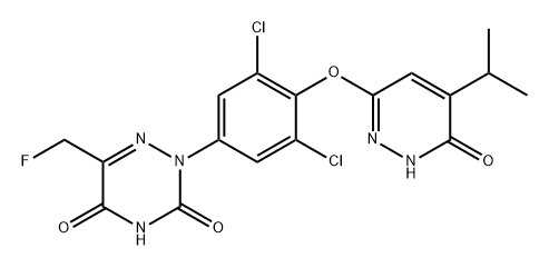 1,2,4-Triazine-3,5(2H,4H)-dione, 2-[3,5-dichloro-4-[[1,6-dihydro-5-(1-methylethyl)-6-oxo-3-pyridazinyl]oxy]phenyl]-6-(fluoromethyl)- Struktur