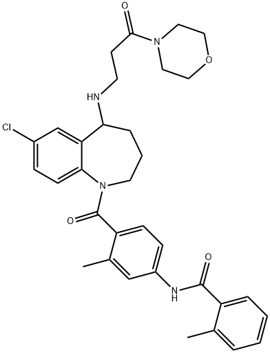 Benzamide, N-[4-[[7-chloro-2,3,4,5-tetrahydro-5-[[3-(4-morpholinyl)-3-oxopropyl]amino]-1H-1-benzazepin-1-yl]carbonyl]-3-methylphenyl]-2-methyl- Struktur