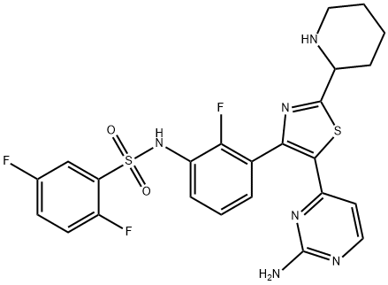 Benzenesulfonamide, N-[3-[5-(2-amino-4-pyrimidinyl)-2-(2-piperidinyl)-4-thiazolyl]-2-fluorophenyl]-2,5-difluoro- Struktur