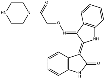 2H-Indol-2-one, 3-[(3E)-1,3-dihydro-3-[[2-oxo-2-(1-piperazinyl)ethoxy]imino]-2H-indol-2-ylidene]-1,3-dihydro-, (3Z)- Struktur