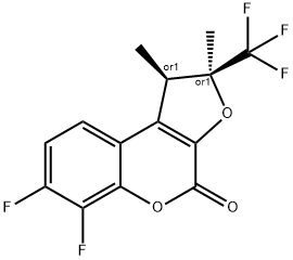 rel-(1R,2S)-6,7-Difluoro-1,2-dihydro-1,2-dimethyl-2-(trifluoromethyl)-4H-furo[2,3-c][1]benzopyran-4-one Struktur