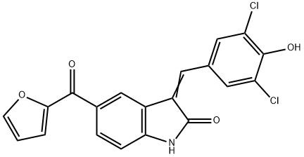 2H-Indol-2-one, 3-[(3,5-dichloro-4-hydroxyphenyl)methylene]-5-(2-furanylcarbonyl)-1,3-dihydro- Struktur