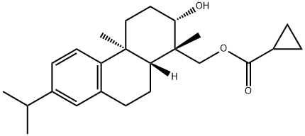 Cyclopropanecarboxylic acid, [(1S,2S,4aS,10aR)-1,2,3,4,4a,9,10,10a-octahydro-2-hydroxy-1,4a-dimethyl-7-(1-methylethyl)-1-phenanthrenyl]methyl ester Struktur