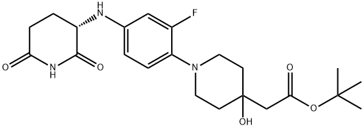 4-Piperidineacetic acid, 1-[4-[[(3S)-2,6-dioxo-3-piperidinyl]amino]-2-fluorophenyl]-4-hydroxy-, 1,1-dimethylethyl ester Struktur