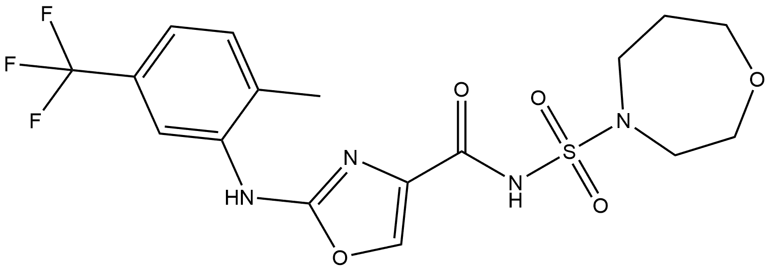 2-[[2-Methyl-5-(trifluoromethyl)phenyl]amino]-N-[(tetrahydro-1,4-oxazepin-4(5H)-yl)sulfonyl]-4-oxazolecarboxamide Struktur