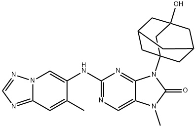 8H-Purin-8-one, 7,9-dihydro-9-(3-hydroxytricyclo[3.3.1.13,7]dec-1-yl)-7-methyl-2-[(7-methyl[1,2,4]triazolo[1,5-a]pyridin-6-yl)amino]- Struktur