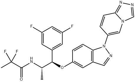 Propanamide, N-[(1S,2R)-2-(3,5-difluorophenyl)-1-methyl-2-[[1-(1,2,4-triazolo[4,3-a]pyridin-6-yl)-1H-indazol-5-yl]oxy]ethyl]-2,2-difluoro- Struktur