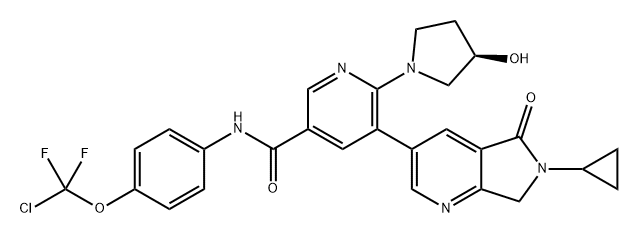 3-Pyridinecarboxamide, N-[4-(chlorodifluoromethoxy)phenyl]-5-(6-cyclopropyl-6,7-dihydro-5-oxo-5H-pyrrolo[3,4-b]pyridin-3-yl)-6-[(3R)-3-hydroxy-1-pyrrolidinyl]- Struktur