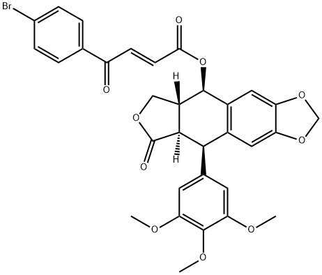 2-Butenoic acid, 4-(4-bromophenyl)-4-oxo-, (5R,5aR,8aR,9R)-5,5a,6,8,8a,9-hexahydro-8-oxo-9-(3,4,5-trimethoxyphenyl)furo[3',4':6,7]naphtho[2,3-d]-1,3-dioxol-5-yl ester, (2E)- Struktur