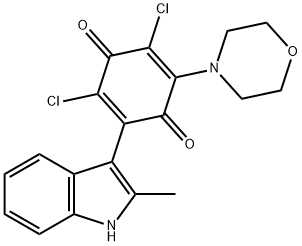 2,5-Cyclohexadiene-1,4-dione, 2,6-dichloro-3-(2-methyl-1H-indol-3-yl)-5-(4-morpholinyl)- Struktur