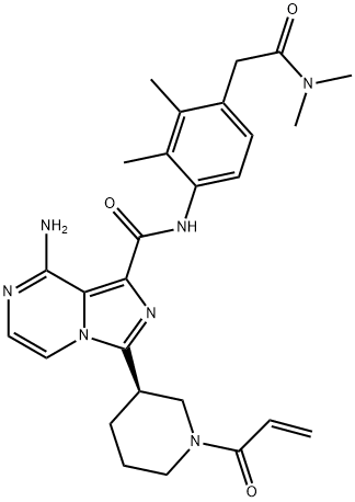 Imidazo[1,5-a]pyrazine-1-carboxamide, 8-amino-N-[4-[2-(dimethylamino)-2-oxoethyl]-2,3-dimethylphenyl]-3-[(3R)-1-(1-oxo-2-propen-1-yl)-3-piperidinyl]- Struktur